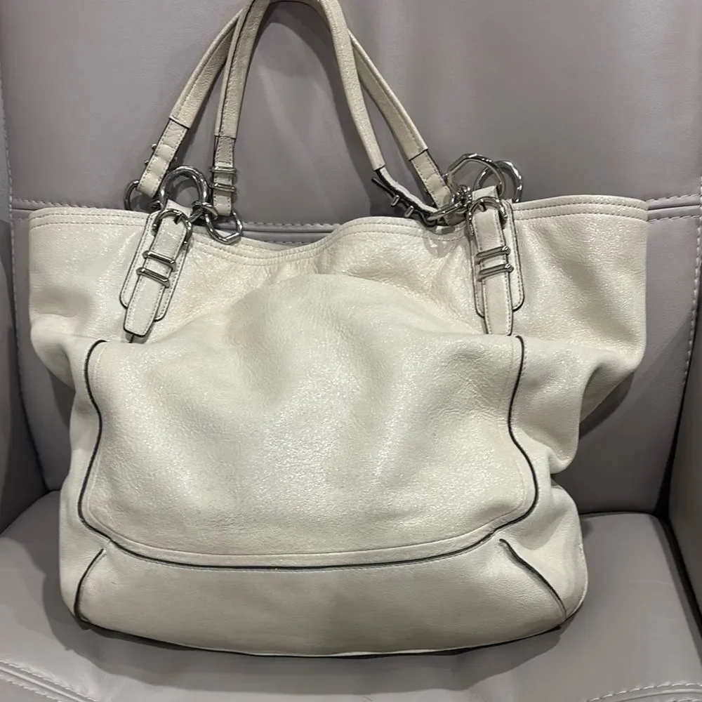 Coach Kristin Shimmery Ivory Leather East West Satchel Hobo Bag - Picture 3 of 6